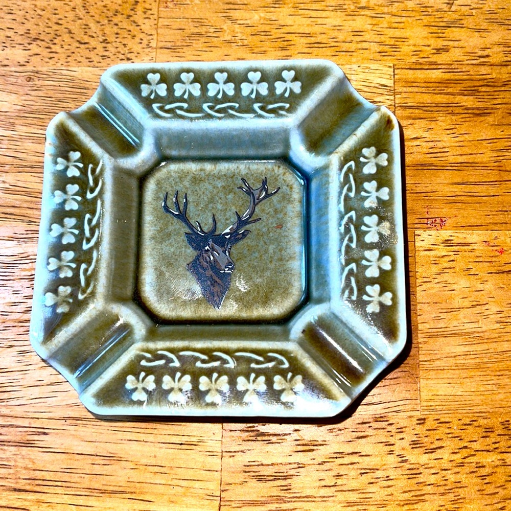 Vintage Irish Wade Porcelain Shamrock Stag Deer Made in Ireland Ashtray